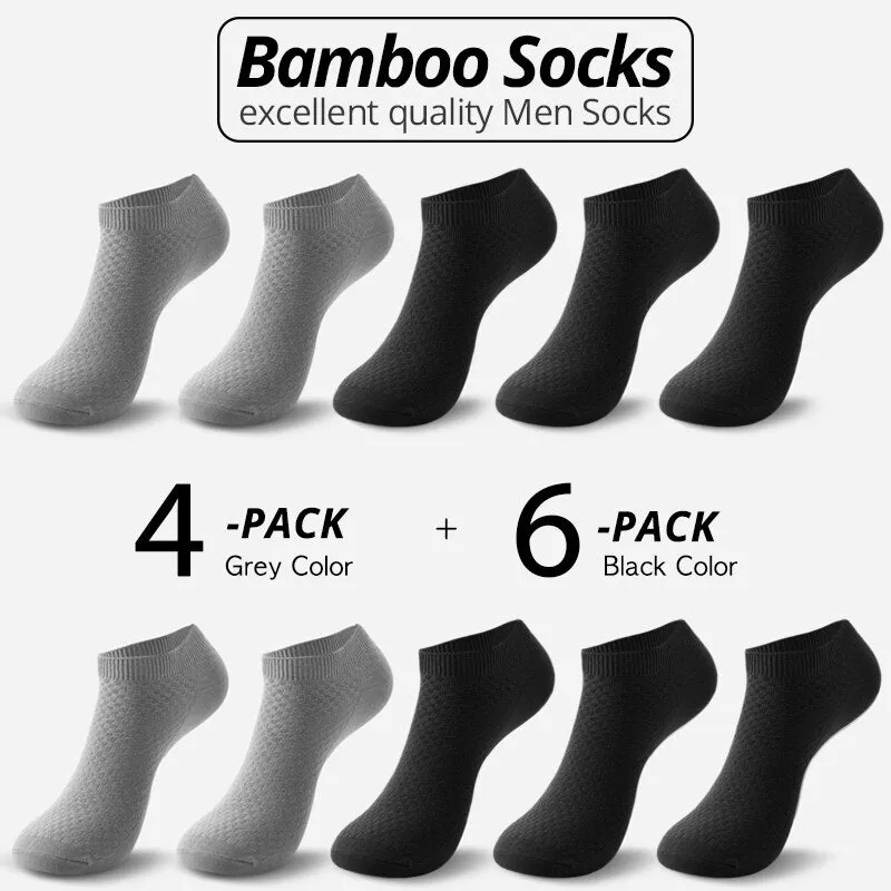 10 Pairs Bamboo Fiber Men Socks Short Ankle Business Black Male Meias Socks Summer Breathable Men Dress Shoes Clothes Size 38-44