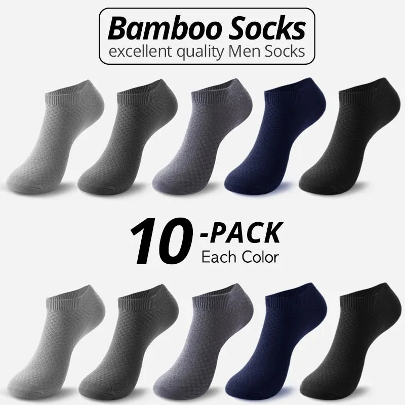 10 Pairs Bamboo Fiber Men Socks Short Ankle Business Black Male Meias Socks Summer Breathable Men Dress Shoes Clothes Size 38-44