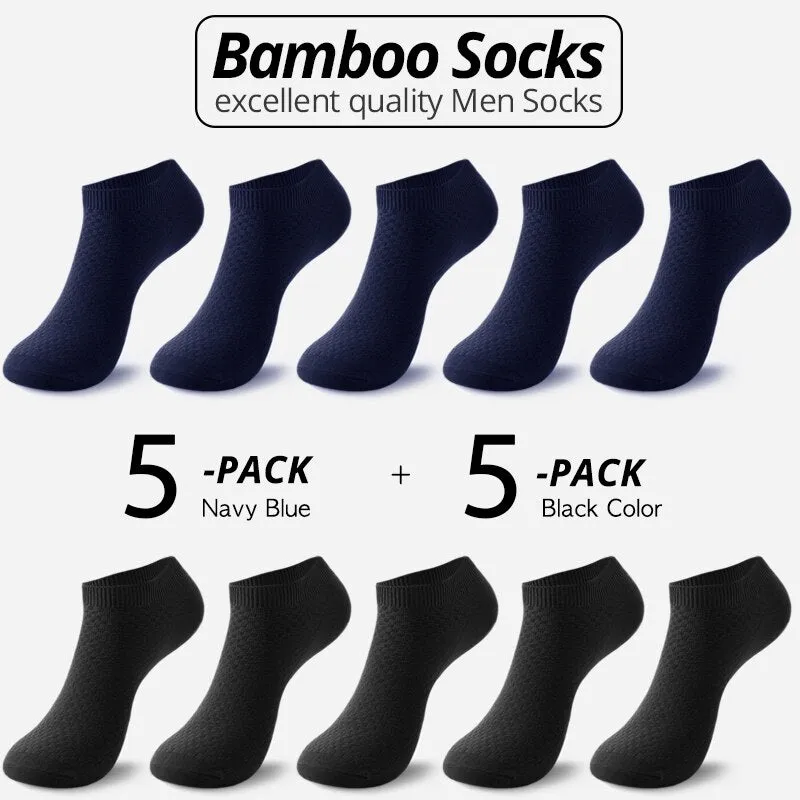 10 Pairs Bamboo Fiber Men Socks Short Ankle Business Black Male Meias Socks Summer Breathable Men Dress Shoes Clothes Size 38-44