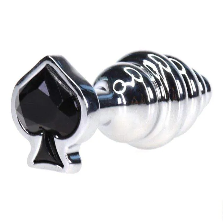 2110M      Spade Jeweled Rippled Chrome Butt Plug - LAST CHANCE - Final Closeout!