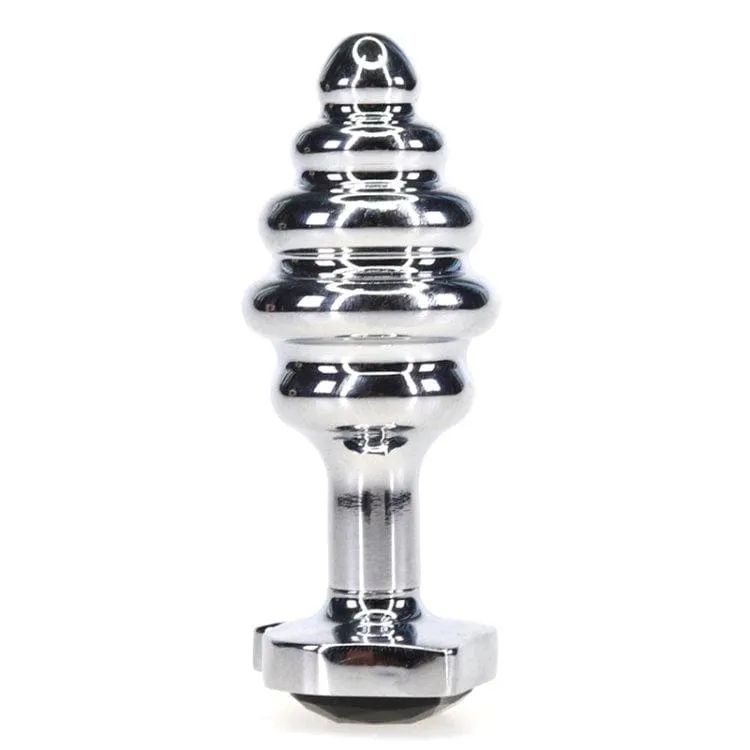 2110M      Spade Jeweled Rippled Chrome Butt Plug - LAST CHANCE - Final Closeout!