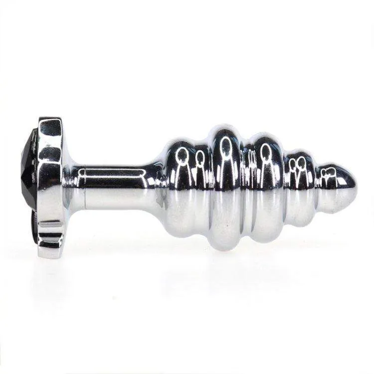 2110M      Spade Jeweled Rippled Chrome Butt Plug - LAST CHANCE - Final Closeout!