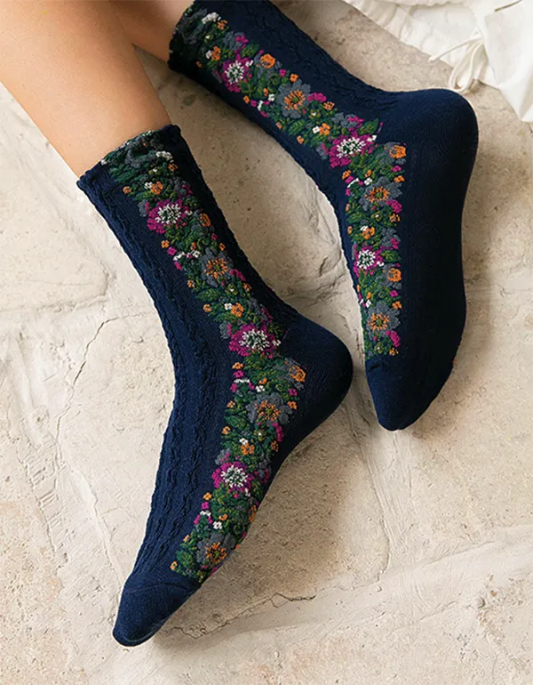 4 Pairs Vintage Socks Women's Long Tube Socks Floral