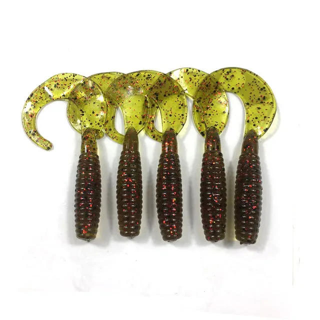 5pcs/lot 6cm 2g silicone bait iscas artificiais para pesca Curly Tail Maggots Grub Worm Fishing Lure Soft baits WQ138