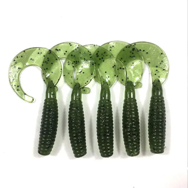 5pcs/lot 6cm 2g silicone bait iscas artificiais para pesca Curly Tail Maggots Grub Worm Fishing Lure Soft baits WQ138