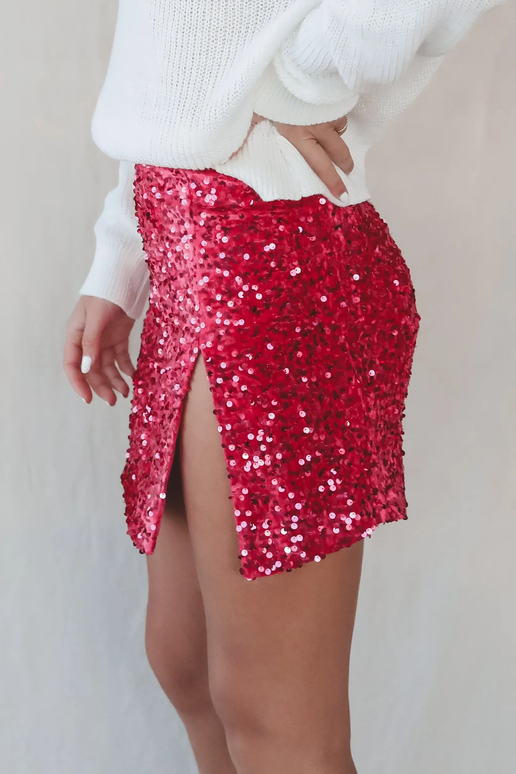 A Moment For The Sequin High Slit Mini Skirt