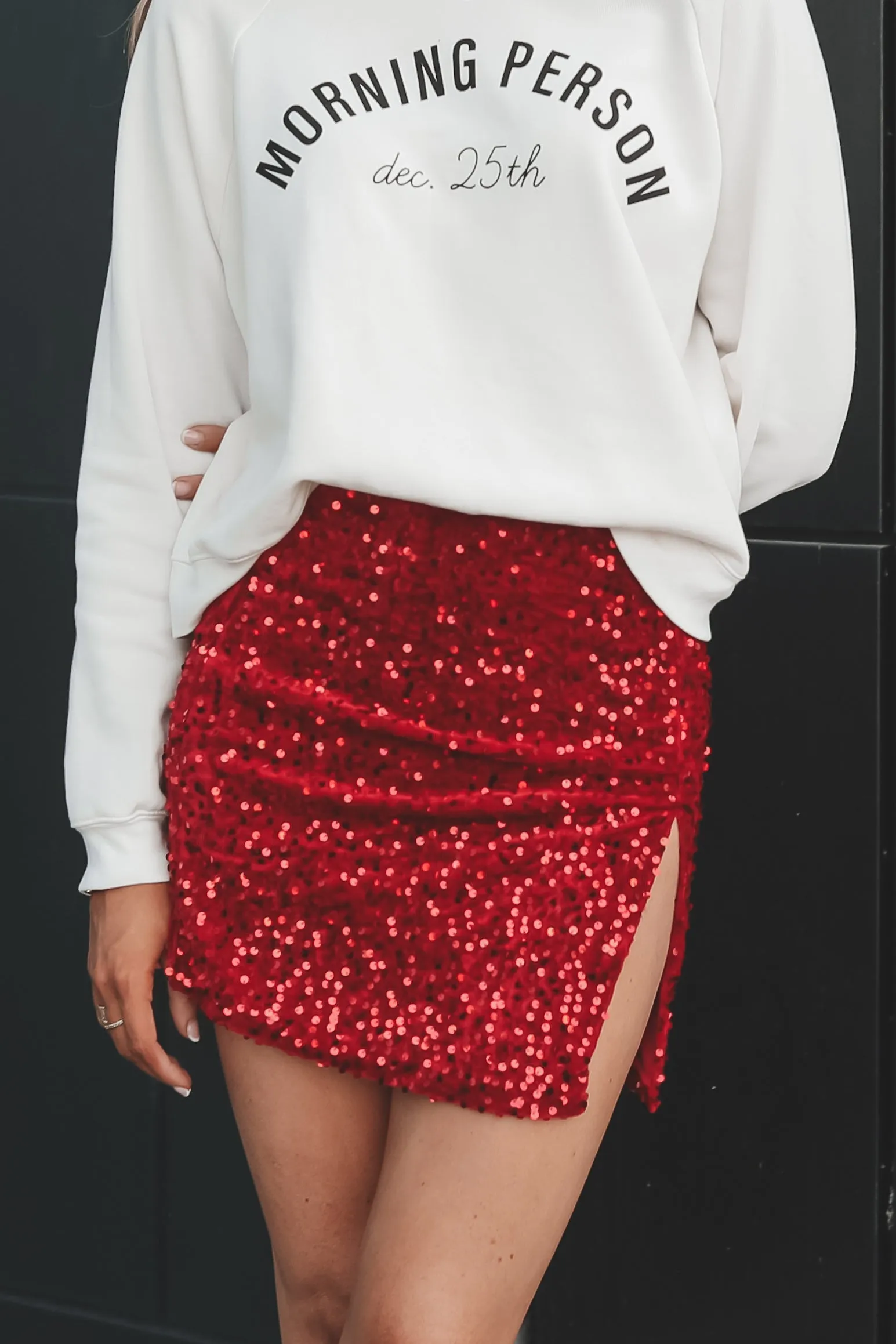 A Moment For The Sequin High Slit Mini Skirt