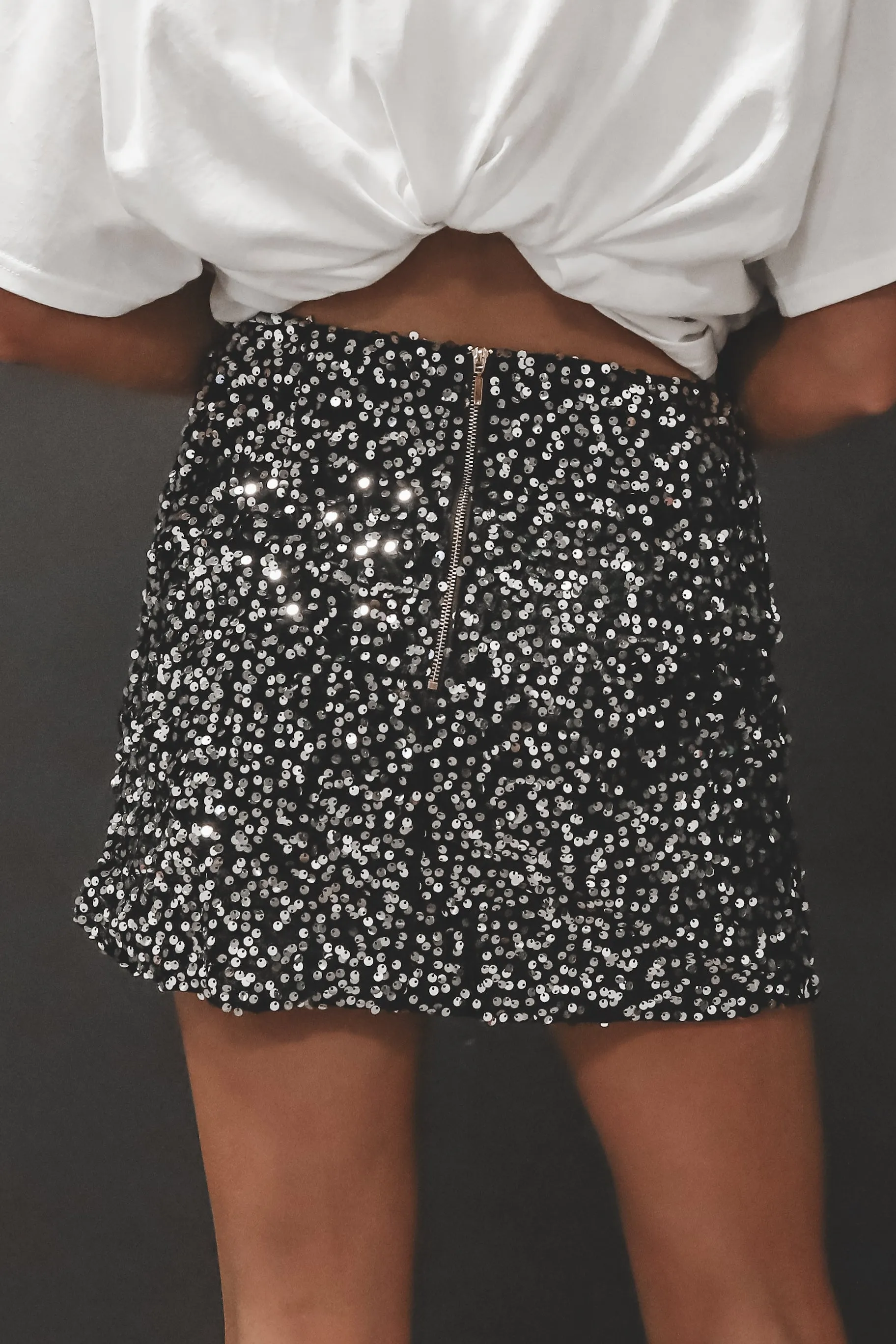 A Moment For The Sequin High Slit Mini Skirt