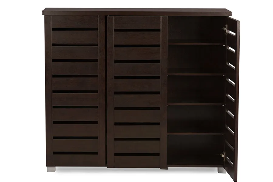 Adalwin Modern Shoe Cabinet with Slatted Doors & Ventilation for Up to 15 Pairs of Shoes Storage