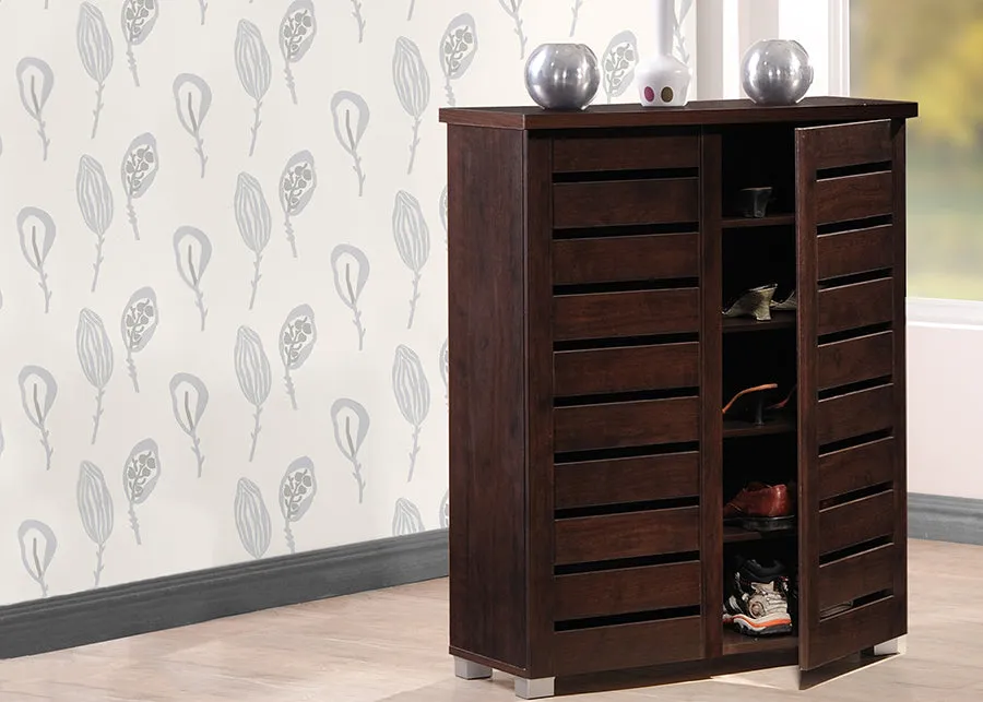 Adalwin Modern Shoe Cabinet with Slatted Doors & Ventilation for Up to 15 Pairs of Shoes Storage