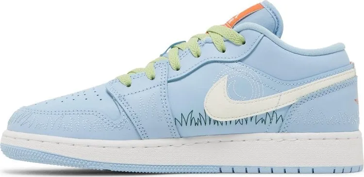 Air Jordan 1 Low SE GS Blue Stitch Sneakers, blue