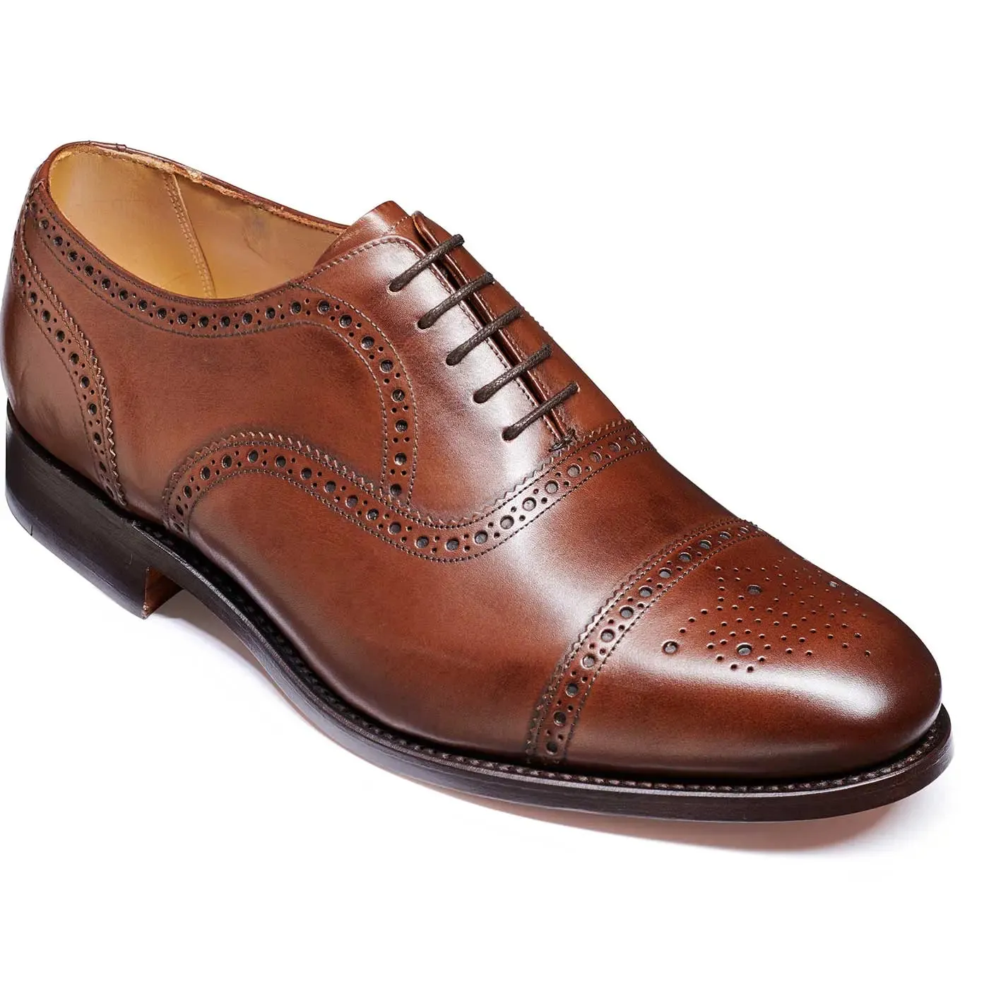 BARKER Mirfield Shoes - Mens Oxford Semi Brogue - Dark Walnut Calf