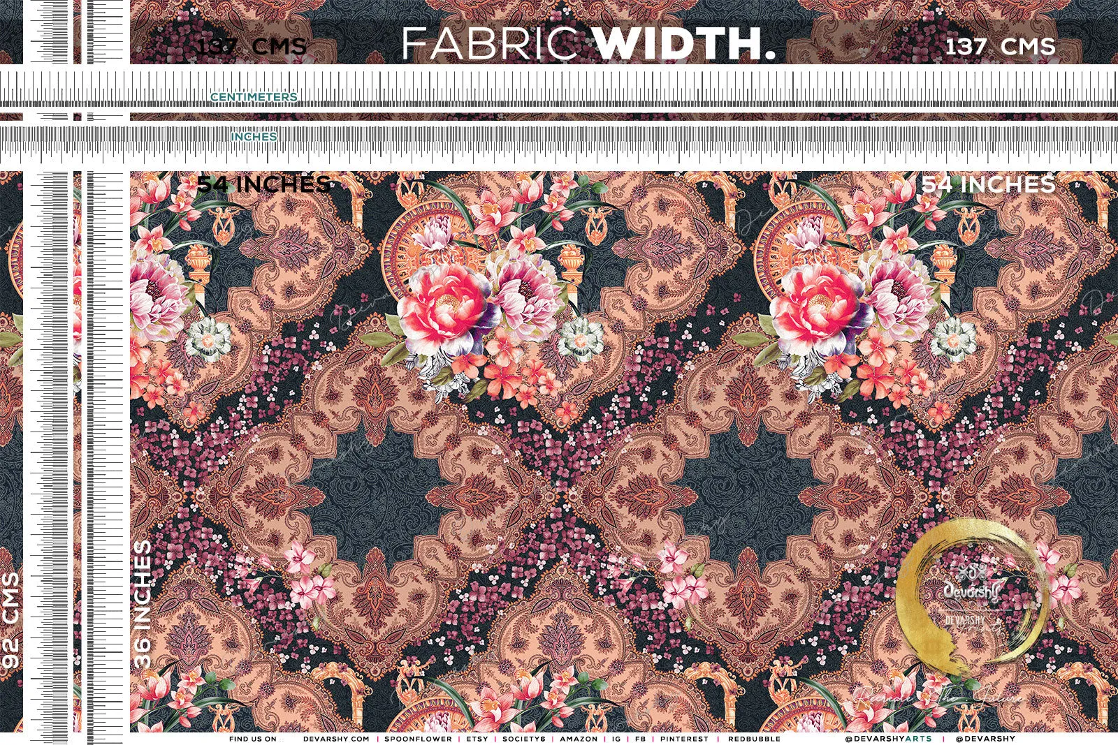 Baroque Floral Upholstery Fabric 3meters 4 Colors & 12 Fabric Options Floral Furnishing Fabrics By the Yard  | D20013