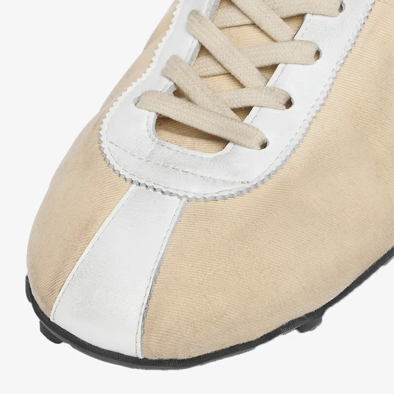 Beige Vintage-Inspired Low Top Sneakers