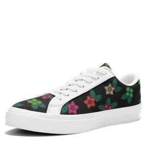 Berry Flowers Black Aapisi Low Top Canvas Shoes White Sole