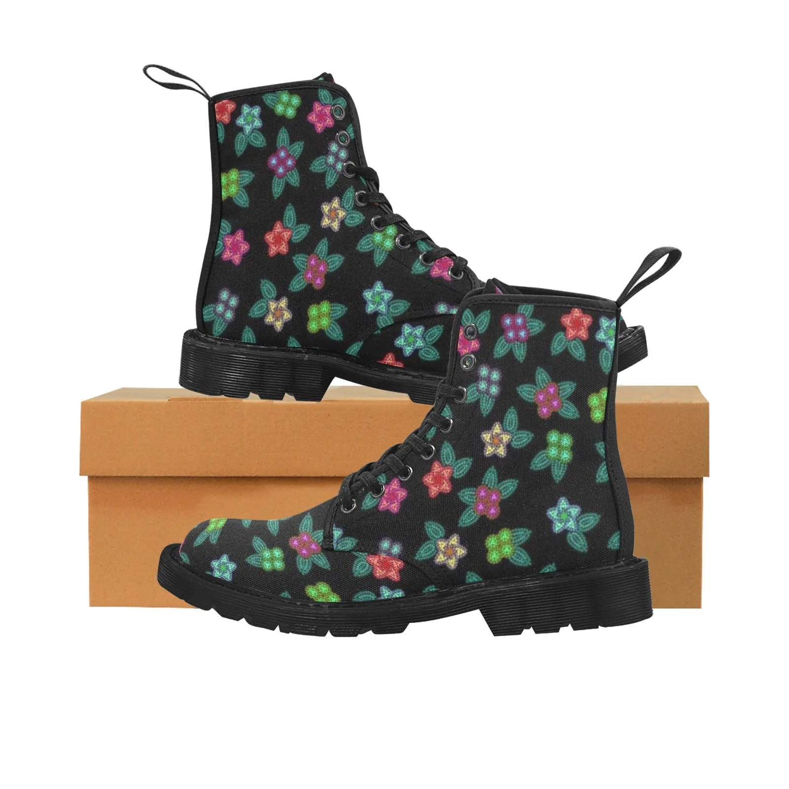 Berry Flowers Black Boots for Men (Black)