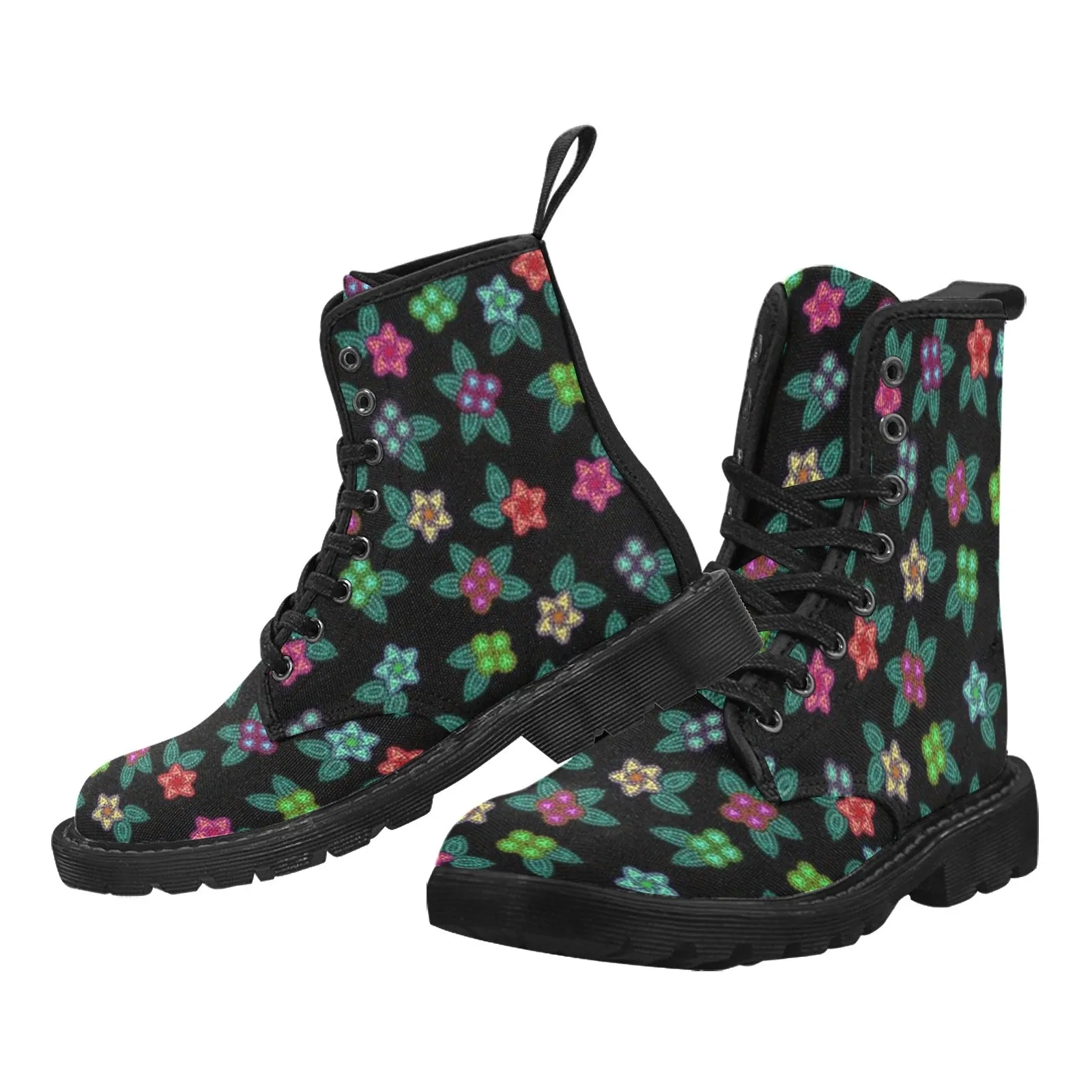 Berry Flowers Black Boots for Men (Black)