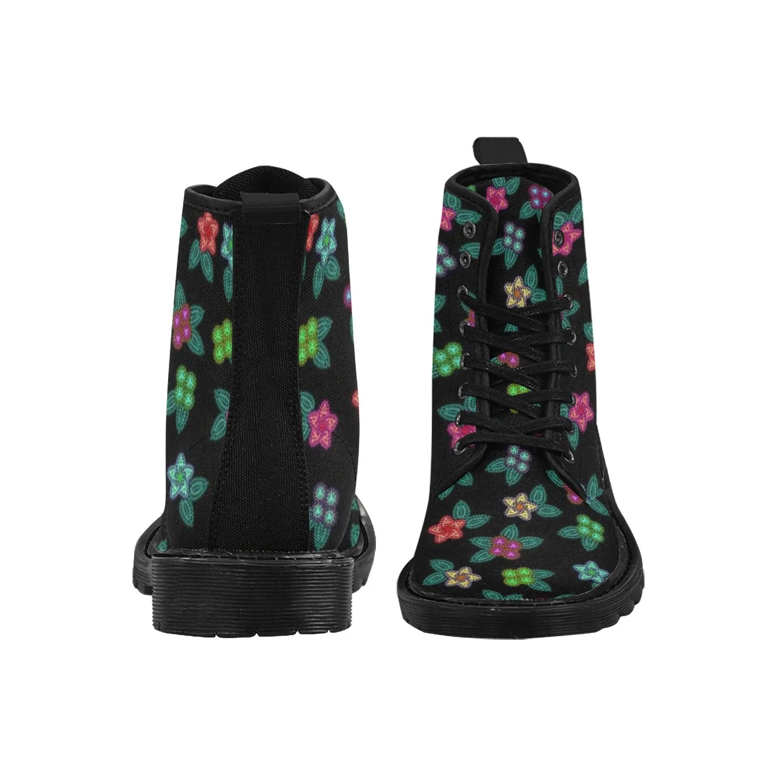 Berry Flowers Black Boots for Men (Black)