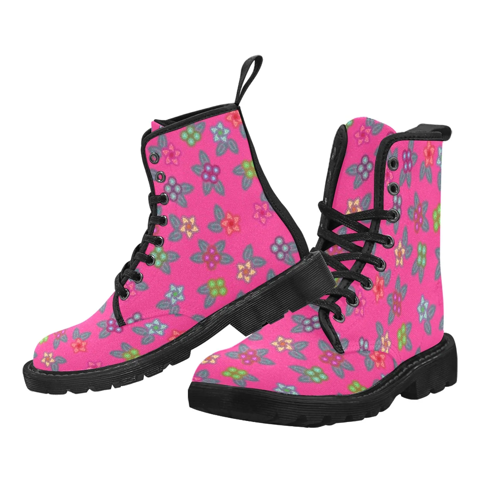 Berry Flowers Boots for Women (Black)