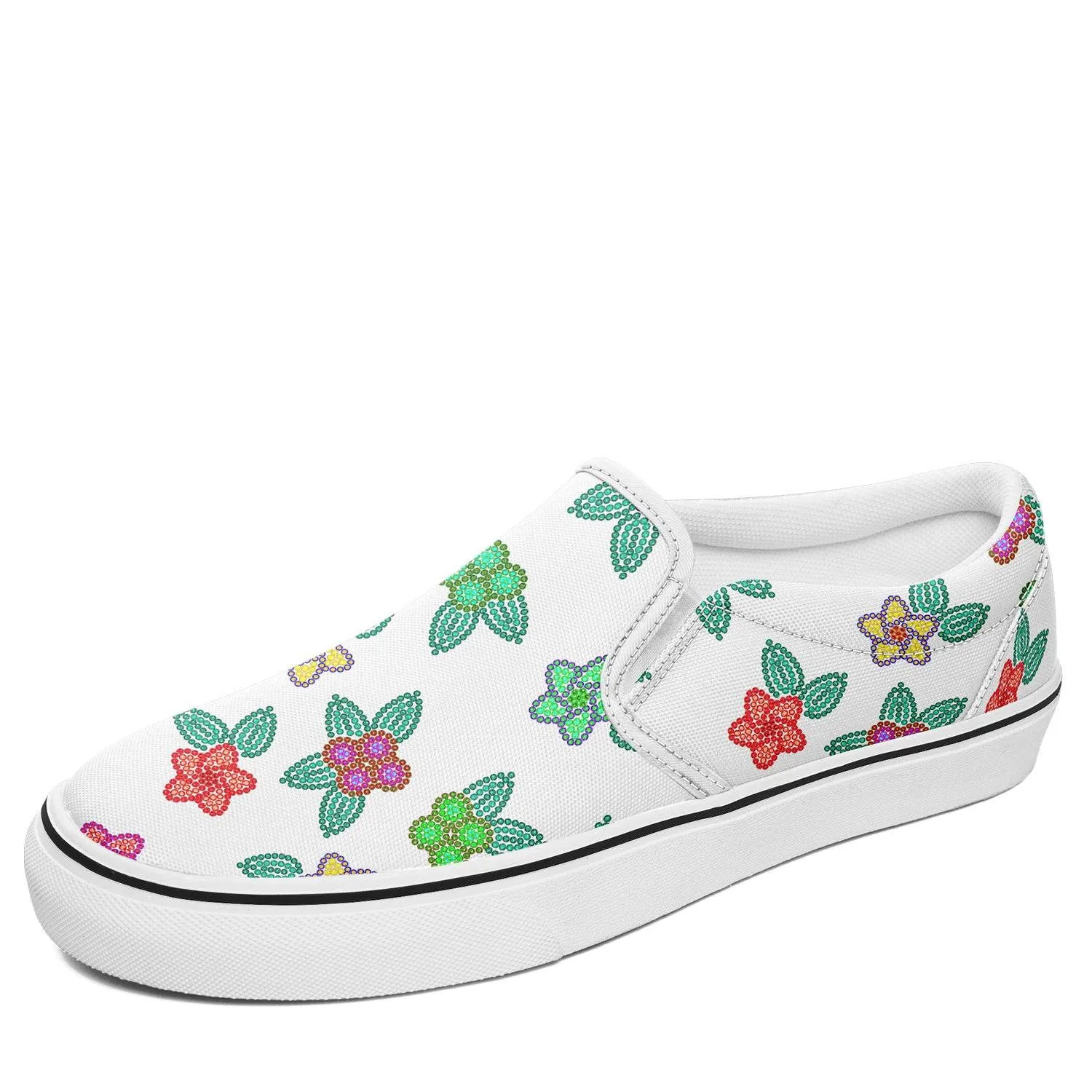 Berry Flowers White Otoyimm Kid's Canvas Slip On Shoes