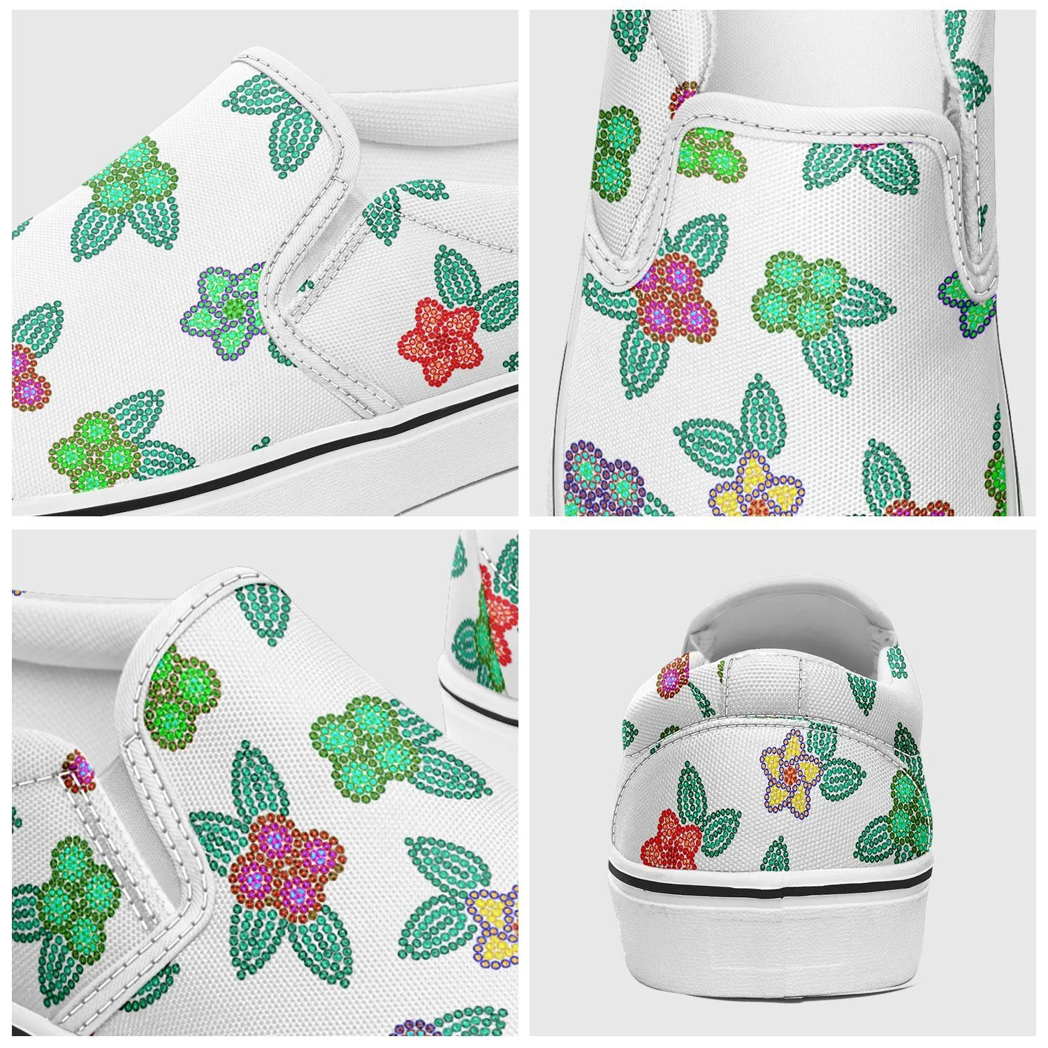 Berry Flowers White Otoyimm Kid's Canvas Slip On Shoes