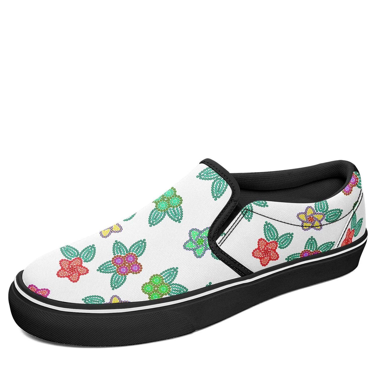 Berry Flowers White Otoyimm Kid's Canvas Slip On Shoes