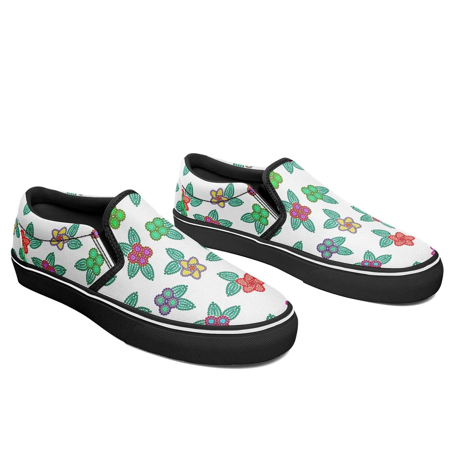 Berry Flowers White Otoyimm Kid's Canvas Slip On Shoes