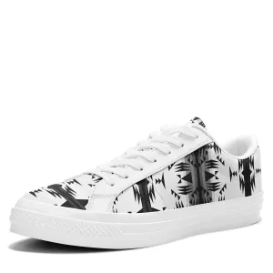 Between the Mountains White and Black Aapisi Low Top Canvas Shoes White Sole