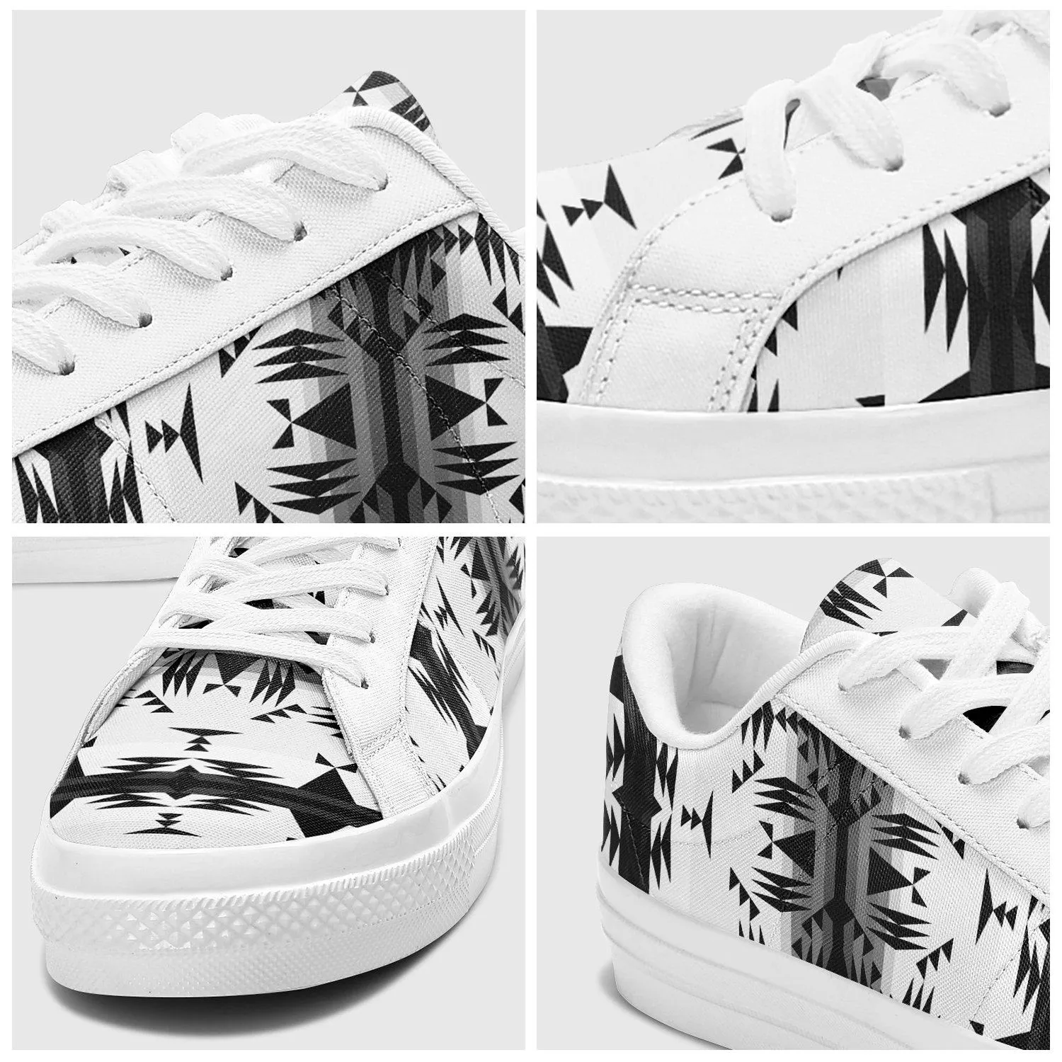 Between the Mountains White and Black Aapisi Low Top Canvas Shoes White Sole