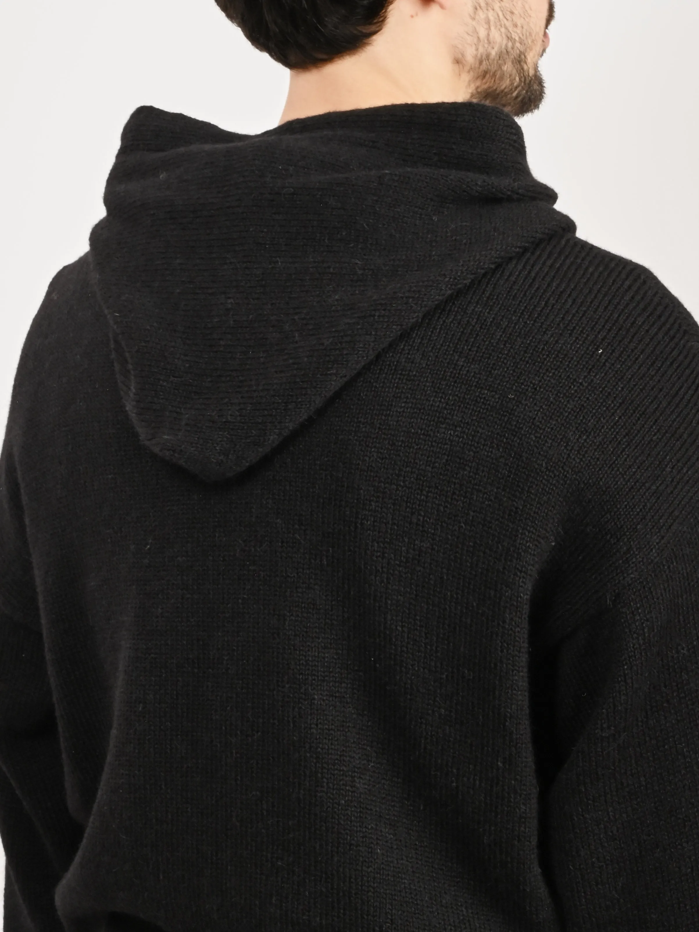 Black Alpaca/Wool Knit Hoodie