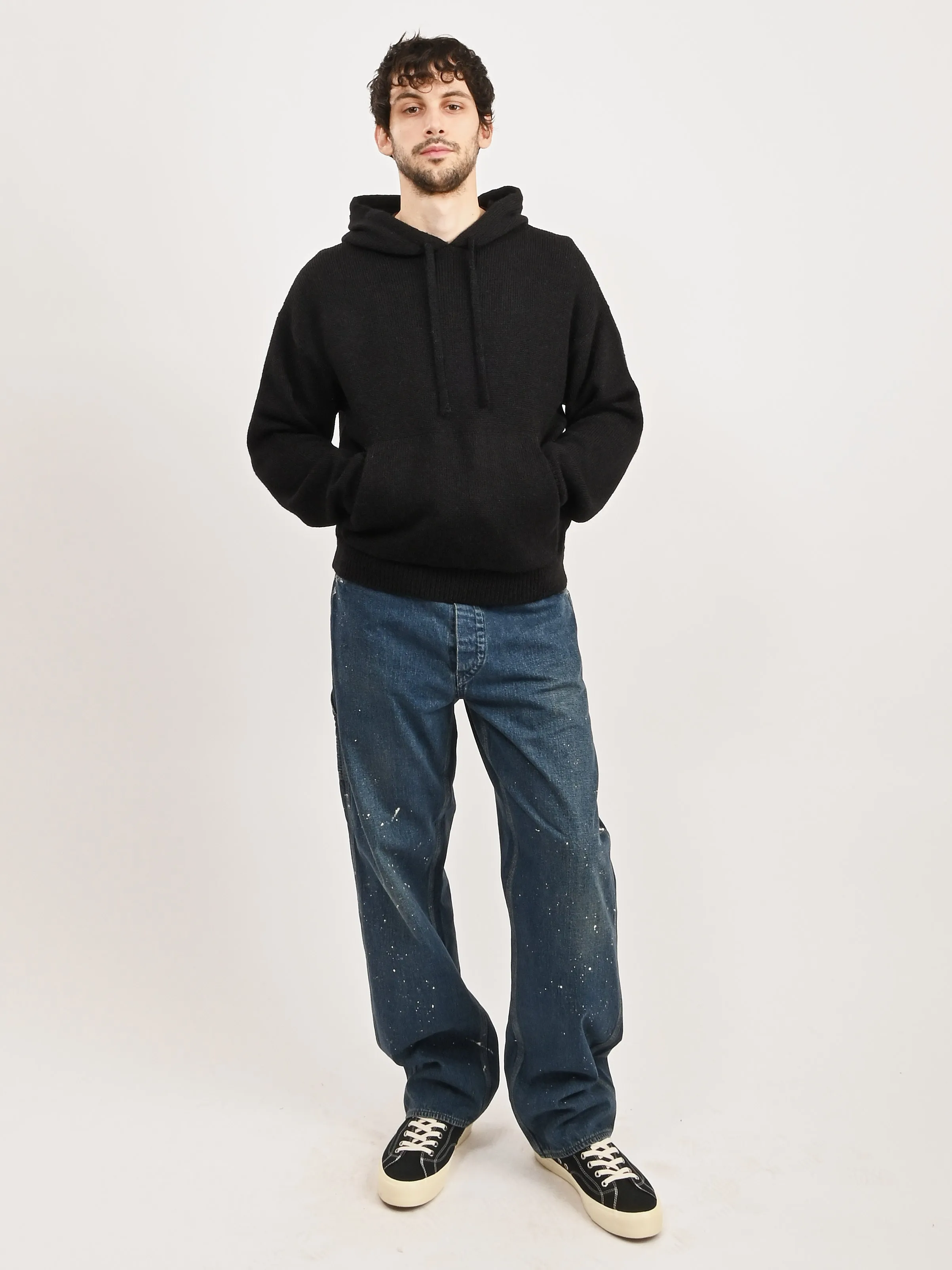 Black Alpaca/Wool Knit Hoodie