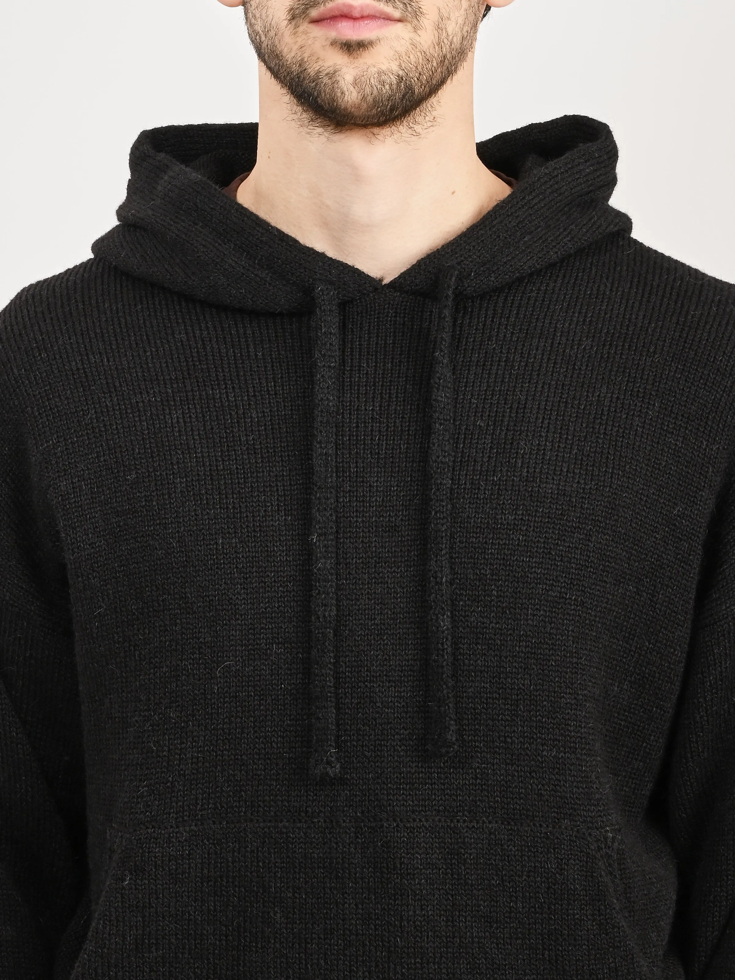 Black Alpaca/Wool Knit Hoodie