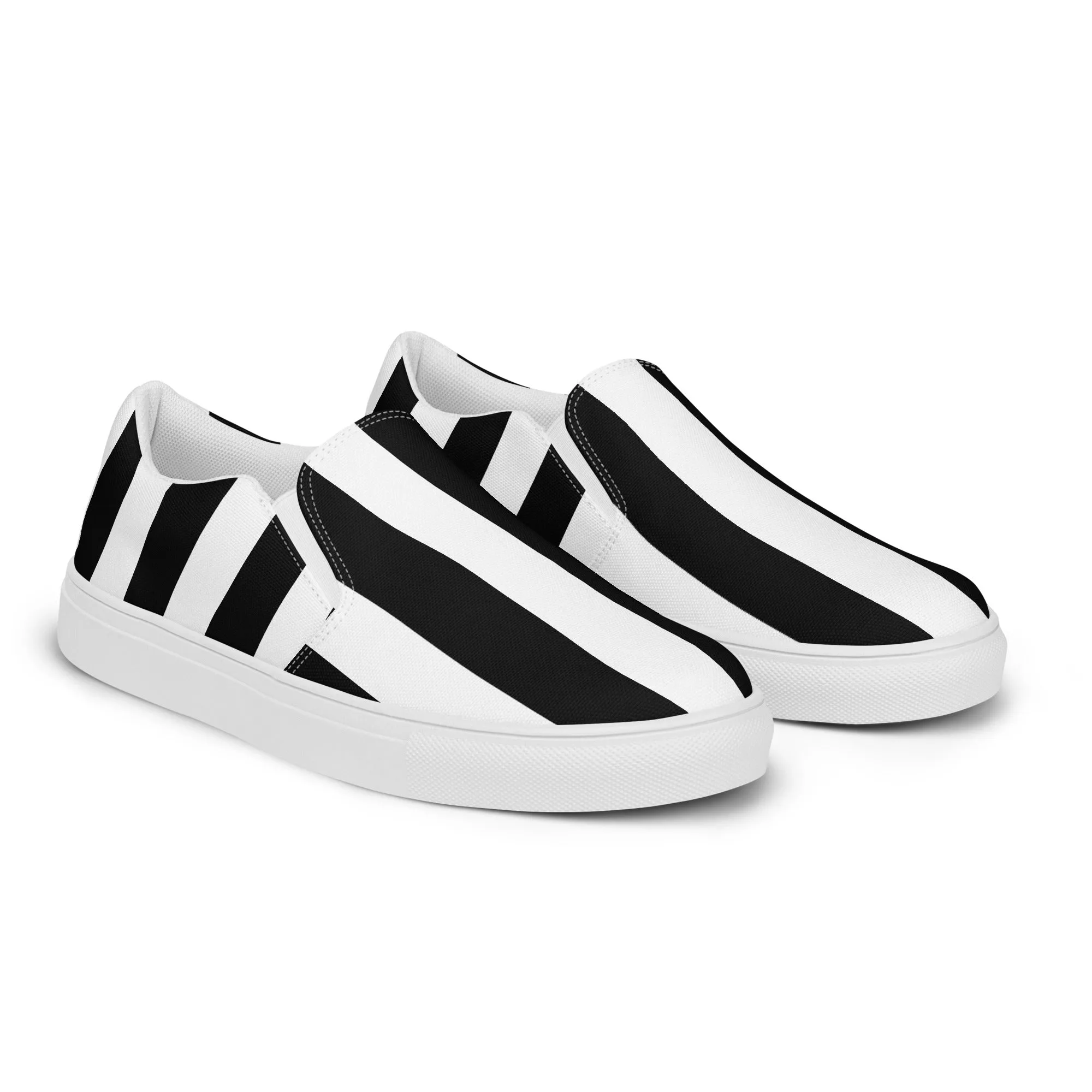 Black & White Mark Stripe Women’s Canvas Slip-On Flat Deck Shoe | Pinup Couture Relaxed