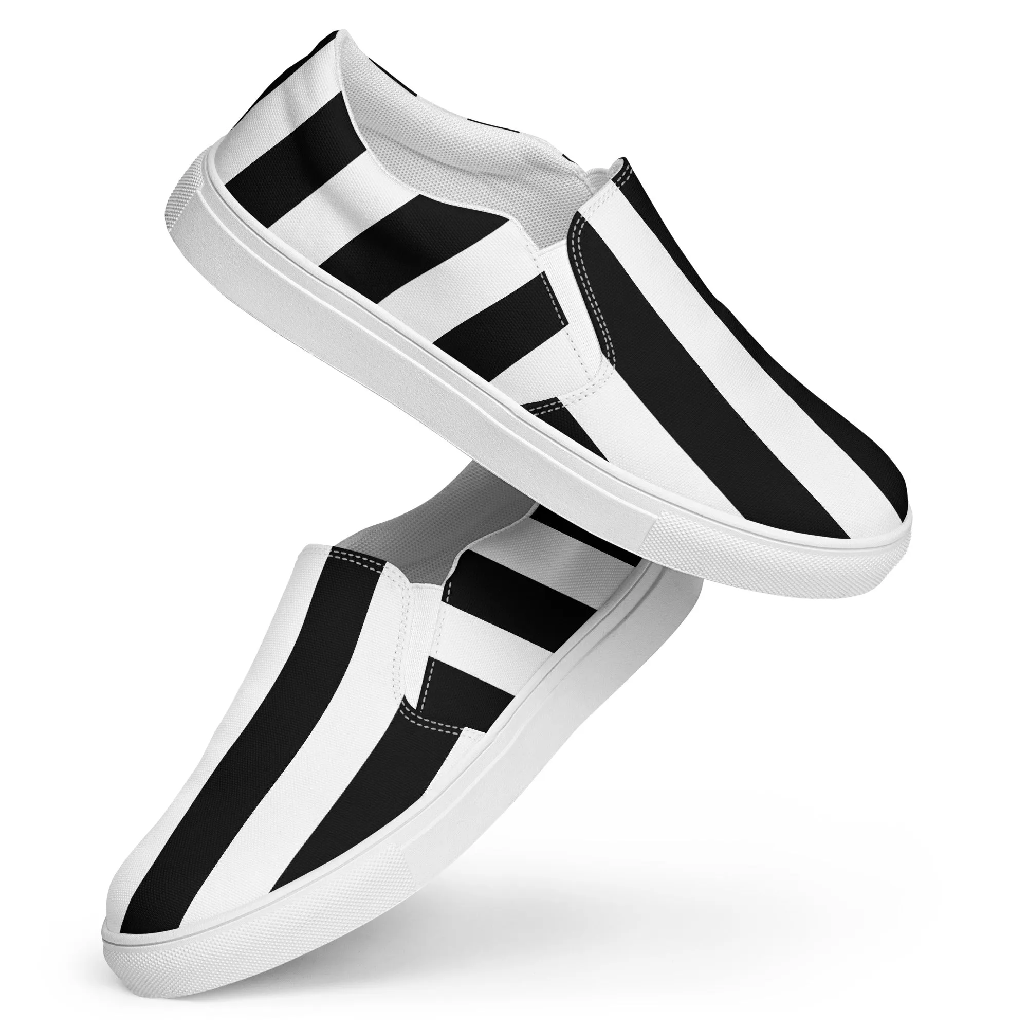 Black & White Mark Stripe Women’s Canvas Slip-On Flat Deck Shoe | Pinup Couture Relaxed