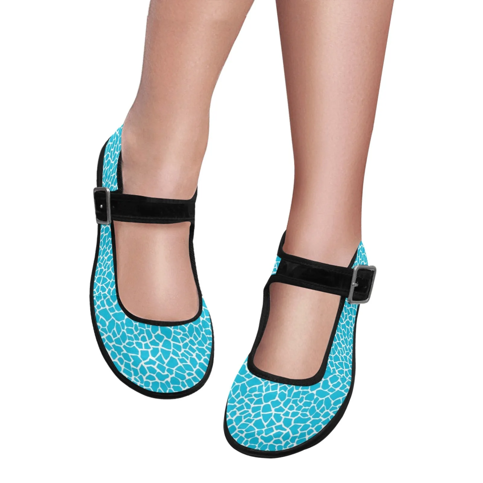 Blue Animal Print Mila Satin Women's Mary Jane Shoes (Model 4808)