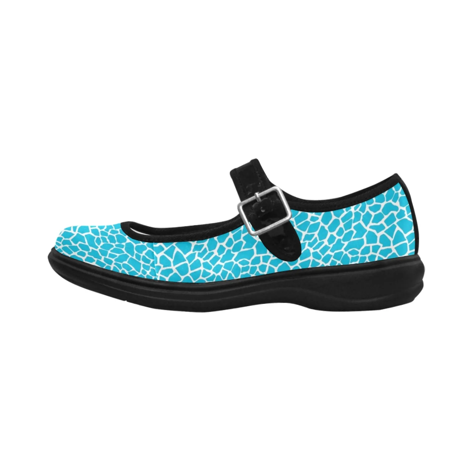 Blue Animal Print Mila Satin Women's Mary Jane Shoes (Model 4808)