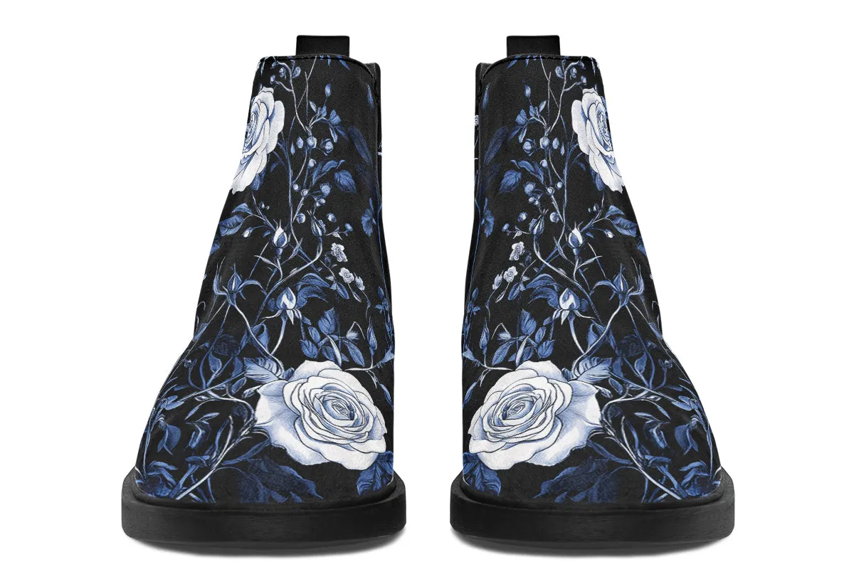 Blue Rose Romance Chelsea Boots - Comfy Slip-On - Soft & Water-Resistant Micro-Suede Vegan Shoes