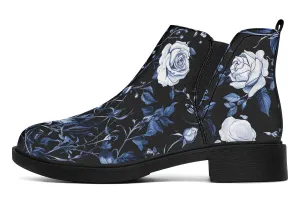 Blue Rose Romance Chelsea Boots - Comfy Slip-On - Soft & Water-Resistant Micro-Suede Vegan Shoes