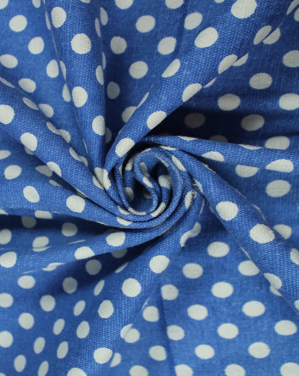 Blue White Polka Dot Design Cotton Canvas Fabric