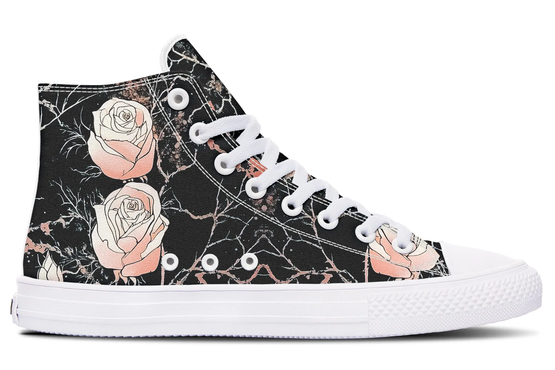 Blush Kintsugi Rose High Tops - Classic Premium Canvas Shoes with Comfortable and Durable Soles