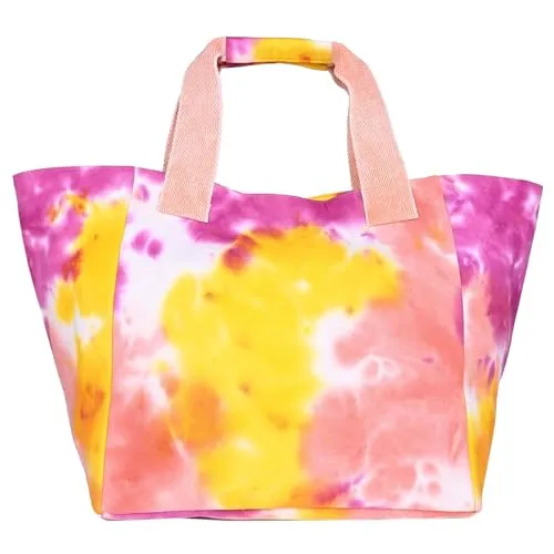 Boho Girl Vacay Tote-Hand Dyed Tie Dyes Yellow Pink Vacay Tote