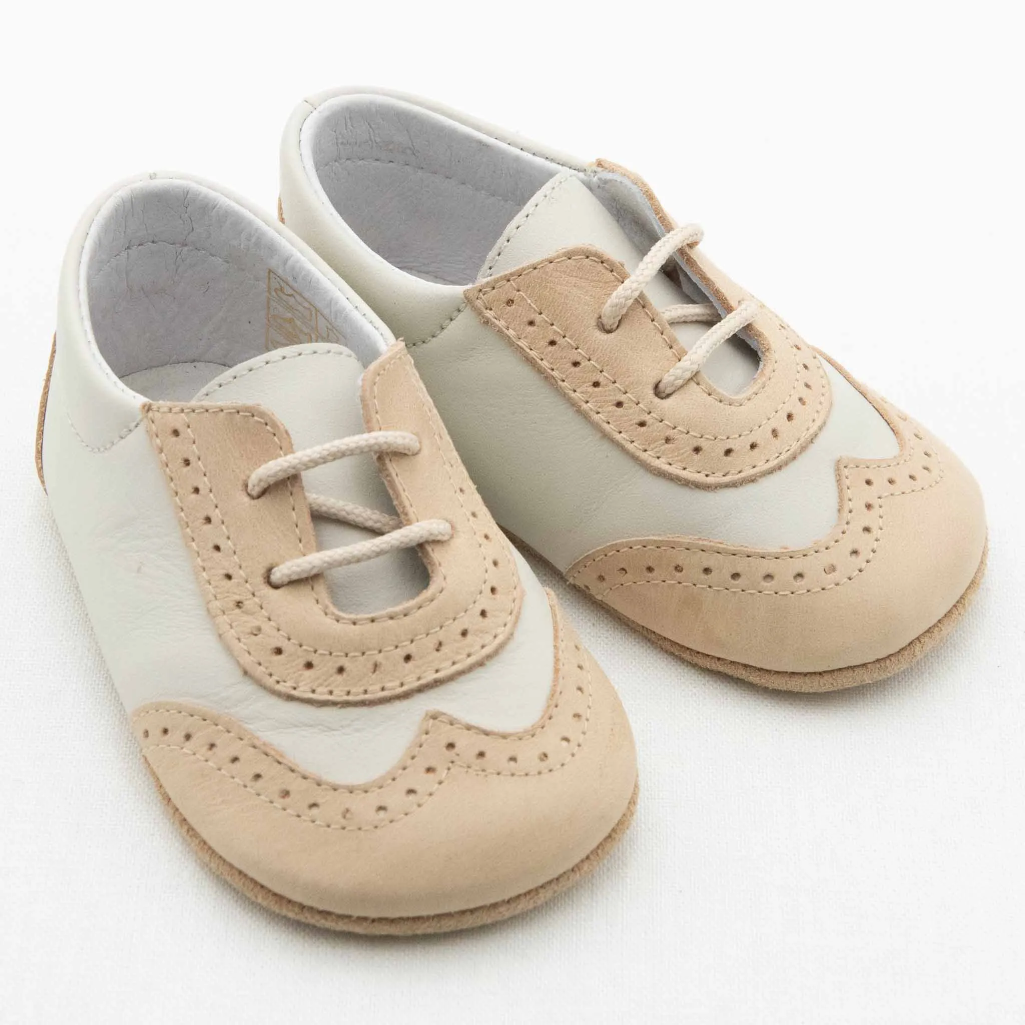 Boys Beige & Ivory Wingtip Shoes