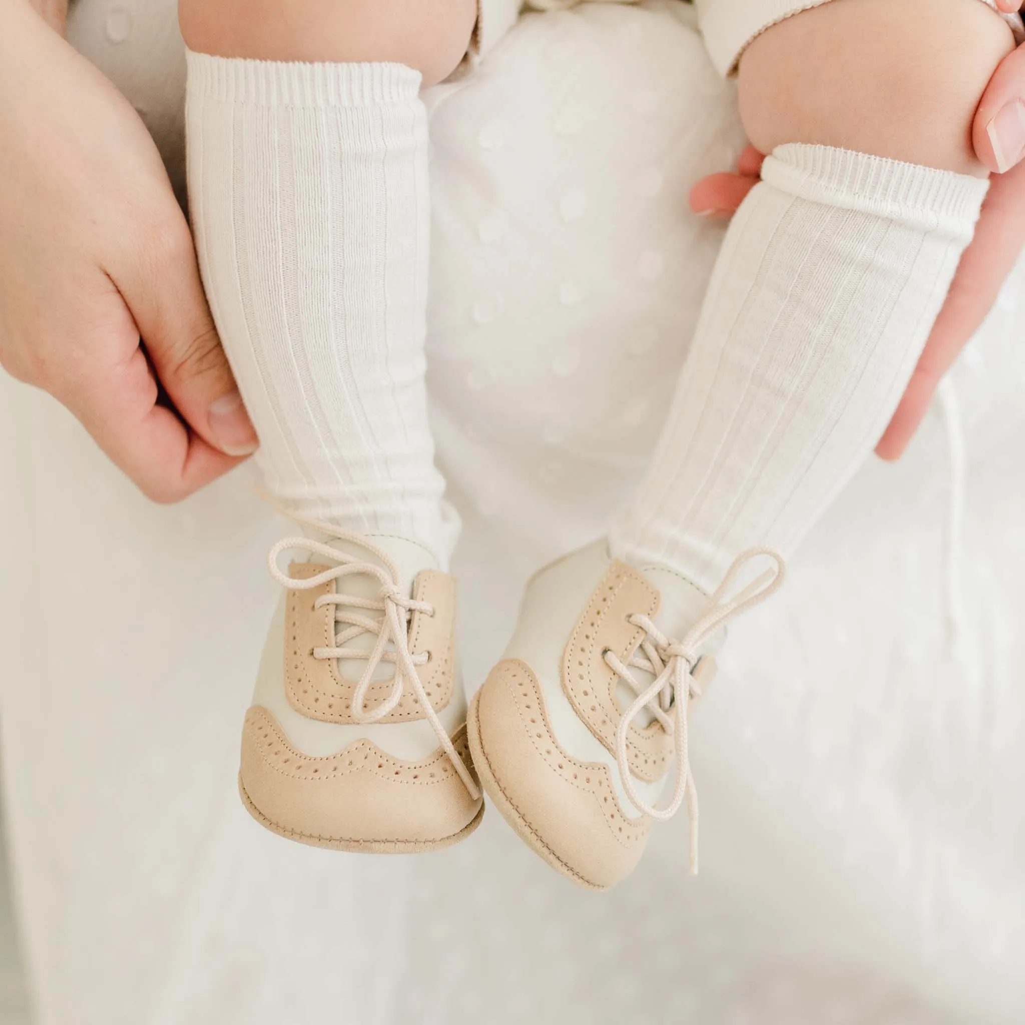 Boys Beige & Ivory Wingtip Shoes