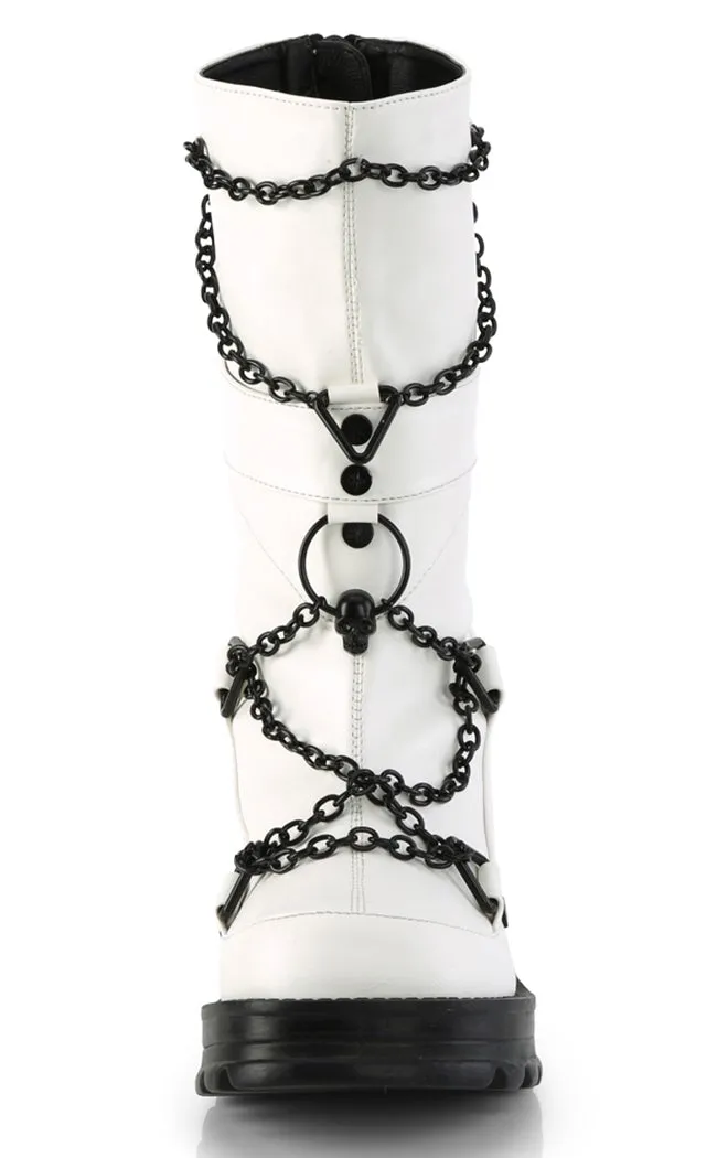 BRATTY-120 White Chain Mid-Calf Boots