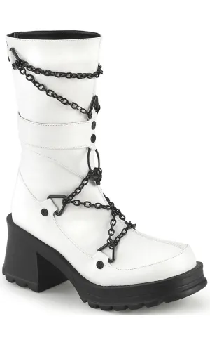 BRATTY-120 White Chain Mid-Calf Boots