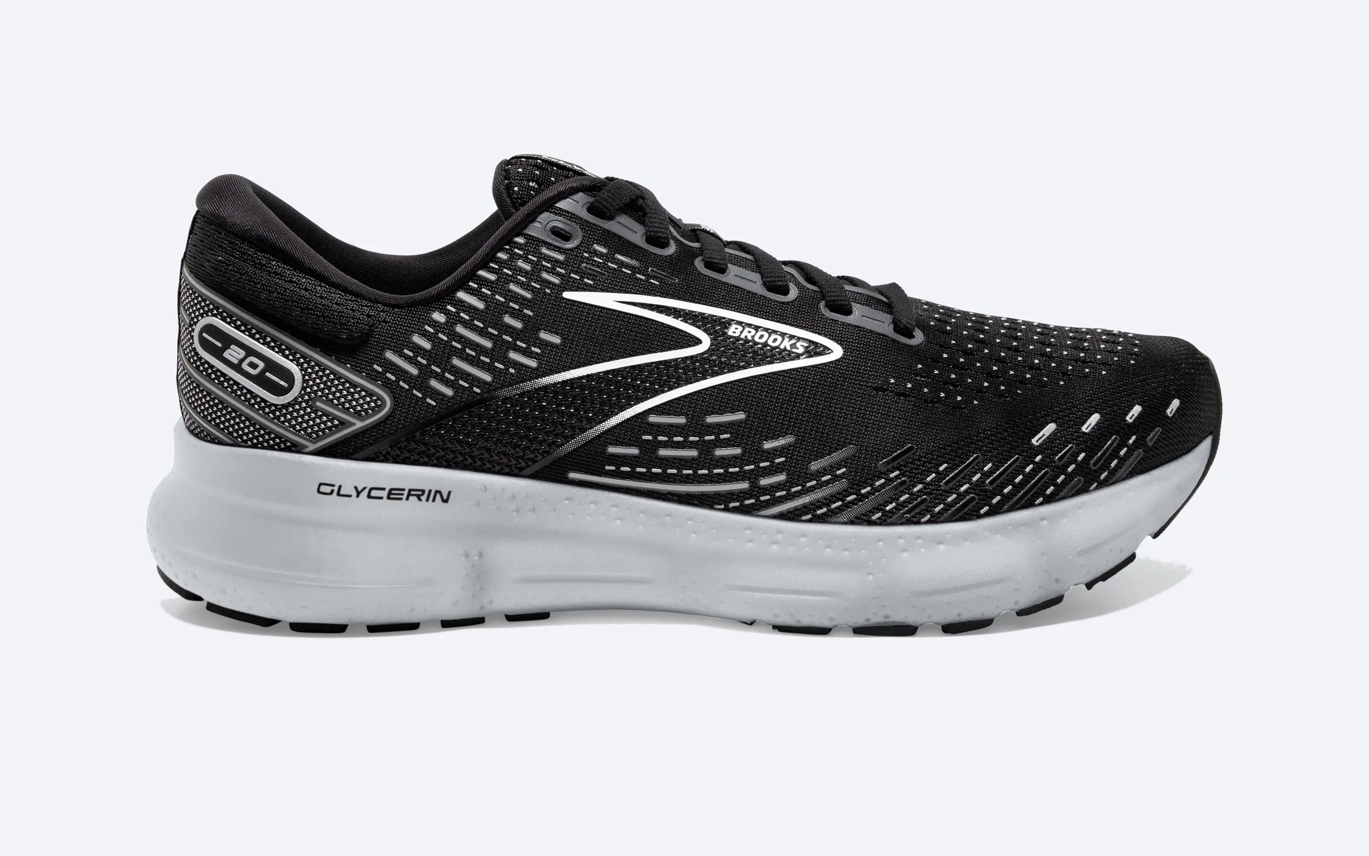 Brooks Mens Glycerin 20- Black/White/Alloy (1103821D059)