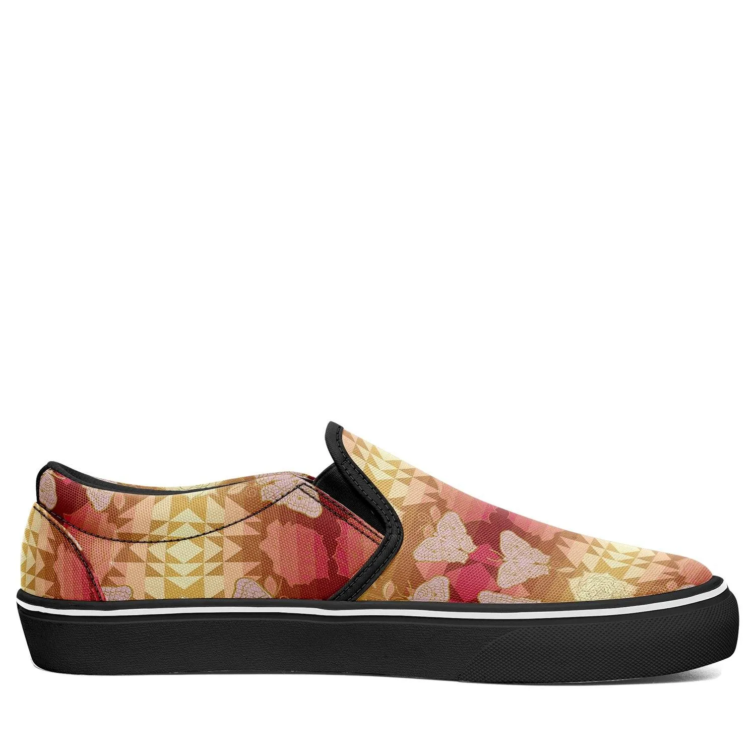 Butterfly and Roses on Geometric Otoyimm Kid's Canvas Slip On Shoes