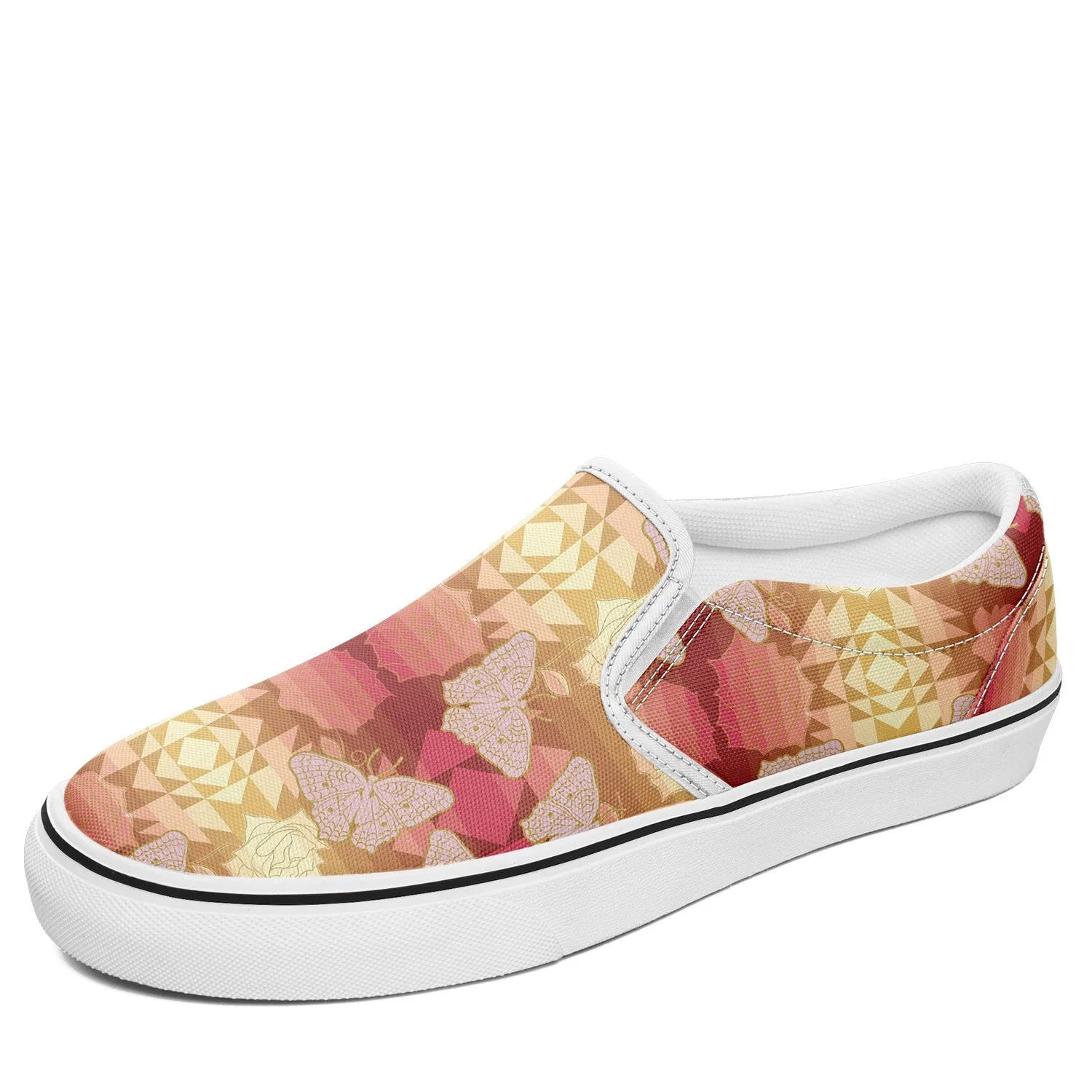 Butterfly and Roses on Geometric Otoyimm Kid's Canvas Slip On Shoes