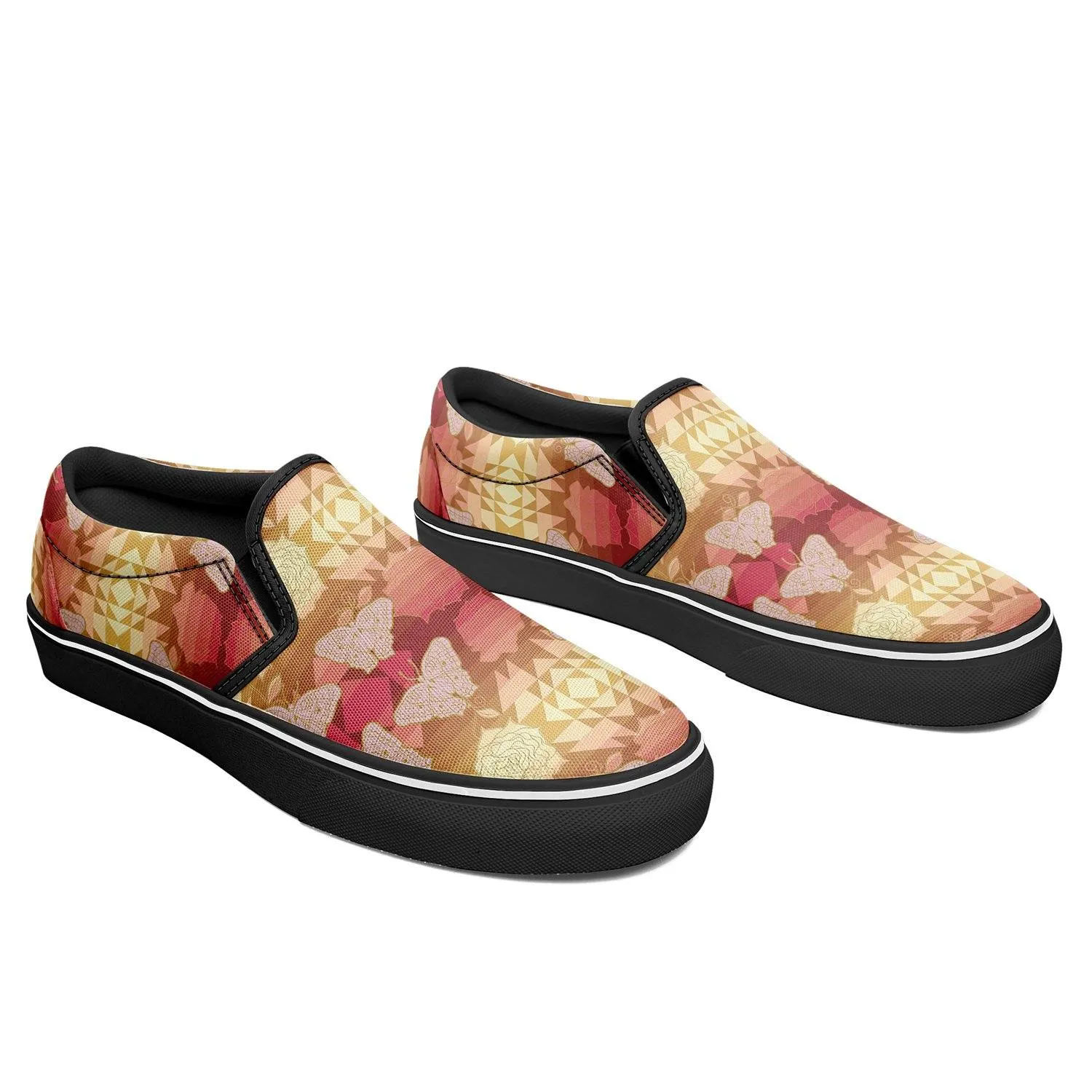 Butterfly and Roses on Geometric Otoyimm Kid's Canvas Slip On Shoes