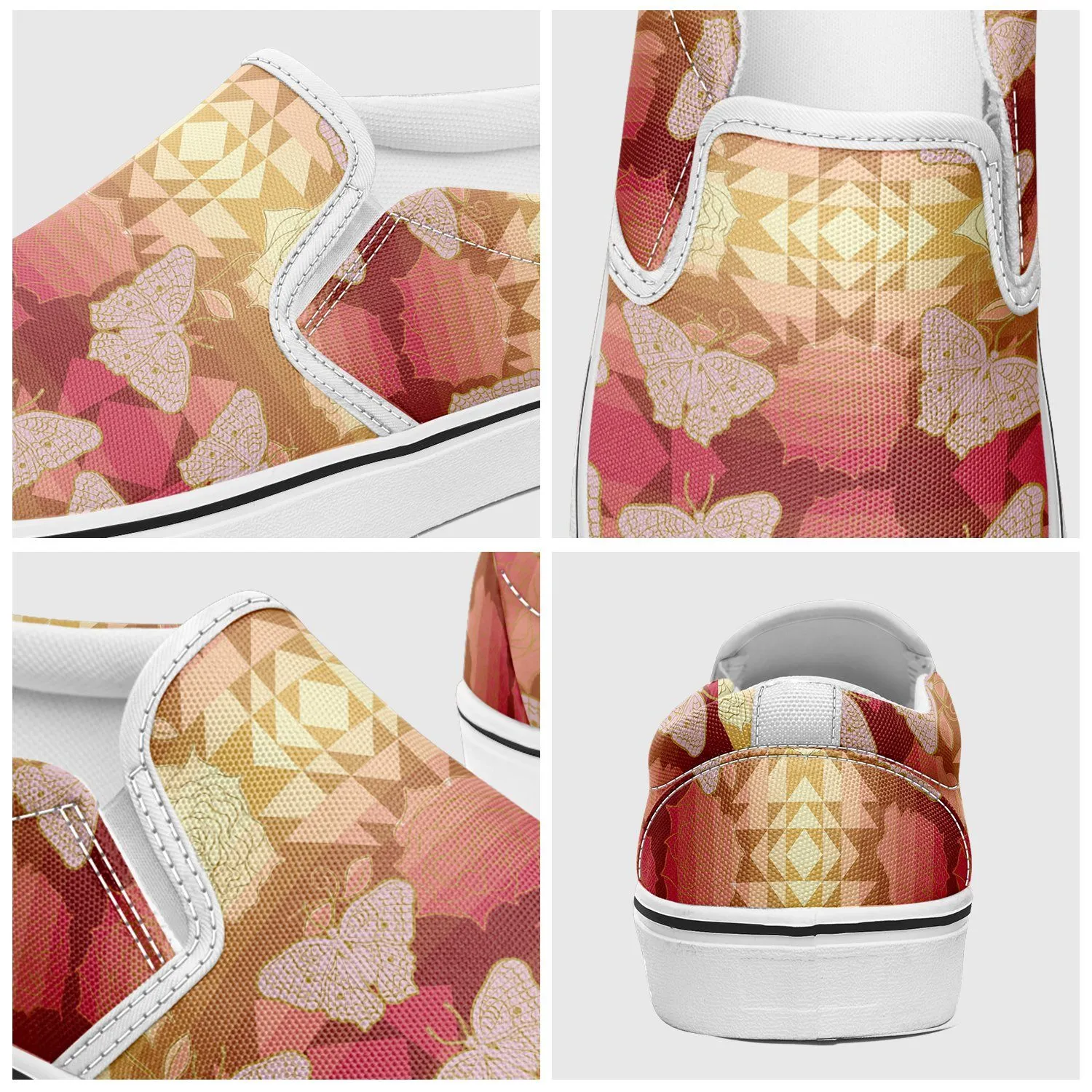 Butterfly and Roses on Geometric Otoyimm Kid's Canvas Slip On Shoes